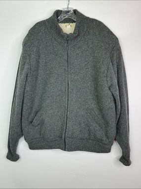 Vintage Winona Knits Wool Sherpa Lined Gray Full Zip Jacket Size XL